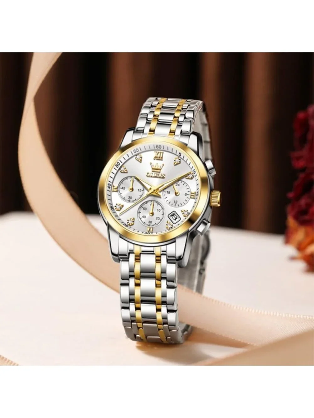 Stylish Two-Tone Women's Watch - Multifunctional Analog Quartz, Waterproof